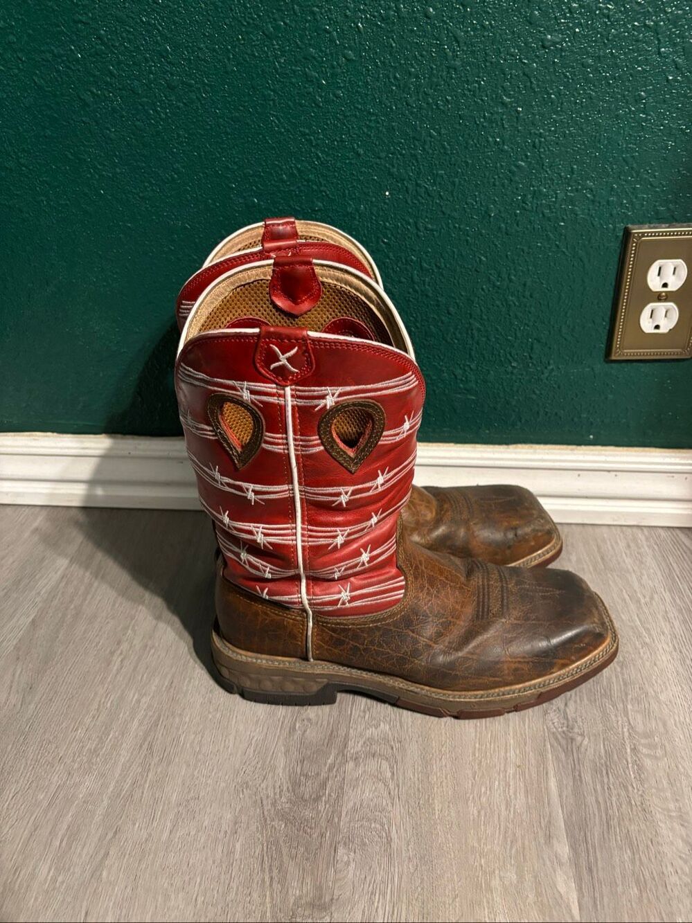 Men's Twisted X Square Toe Red Twist Work Boots Size 10.5D